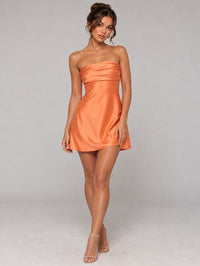 Burnt Orange Strapless Satin Mini Dress