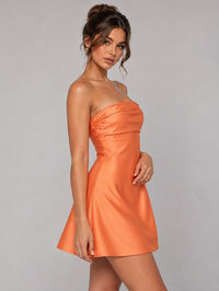 Burnt Orange Strapless Satin Mini Dress