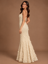 Floral Applique Mermaid Formal Dress with Lace-Up Back