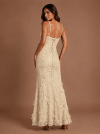 Floral Applique Mermaid Formal Dress with Lace-Up Back