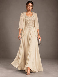 A-line 2 Pieces Chiffon Appliques Mother of The Bride Dresses with Jackets