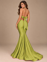 Pink Halter Deep V-Neck Ruched Mermaid Prom Dress