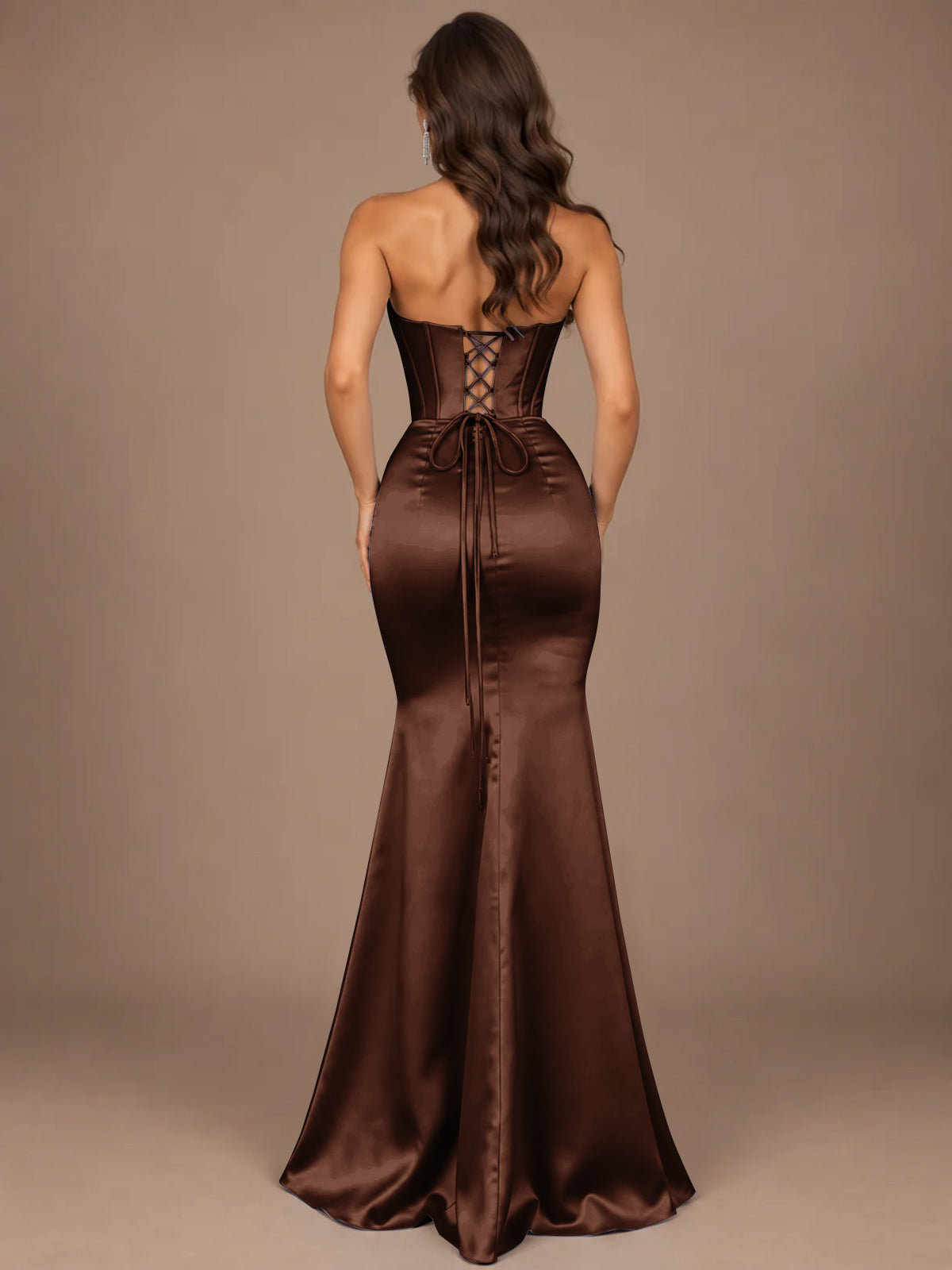 Dusty Blue Strapless Lace Corset Prom Dress with High Slit