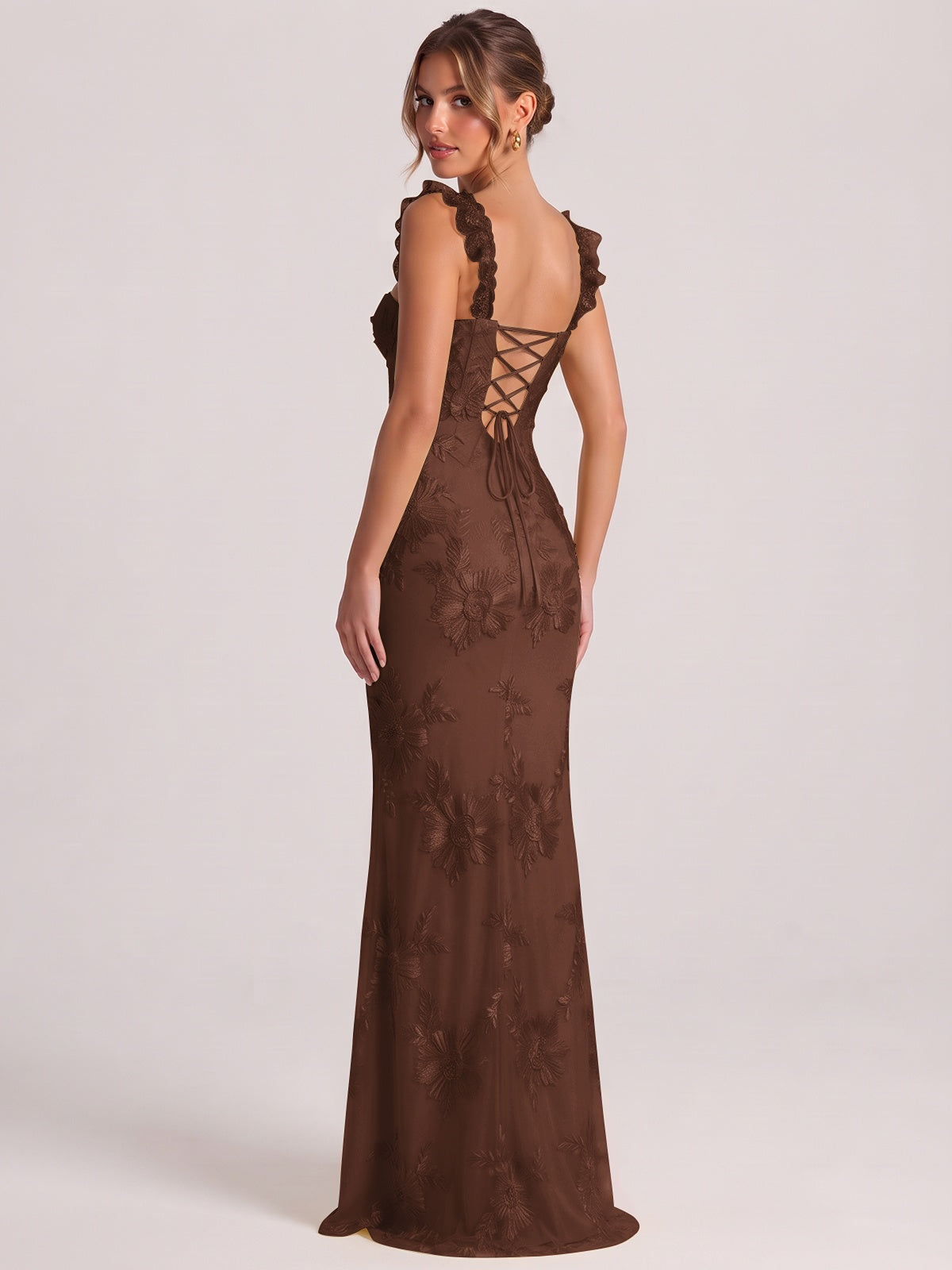 Sweetheart Floral Applique Corset Mermaid Prom Dress with High Slit