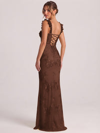 Sweetheart Floral Applique Corset Mermaid Prom Dress with High Slit