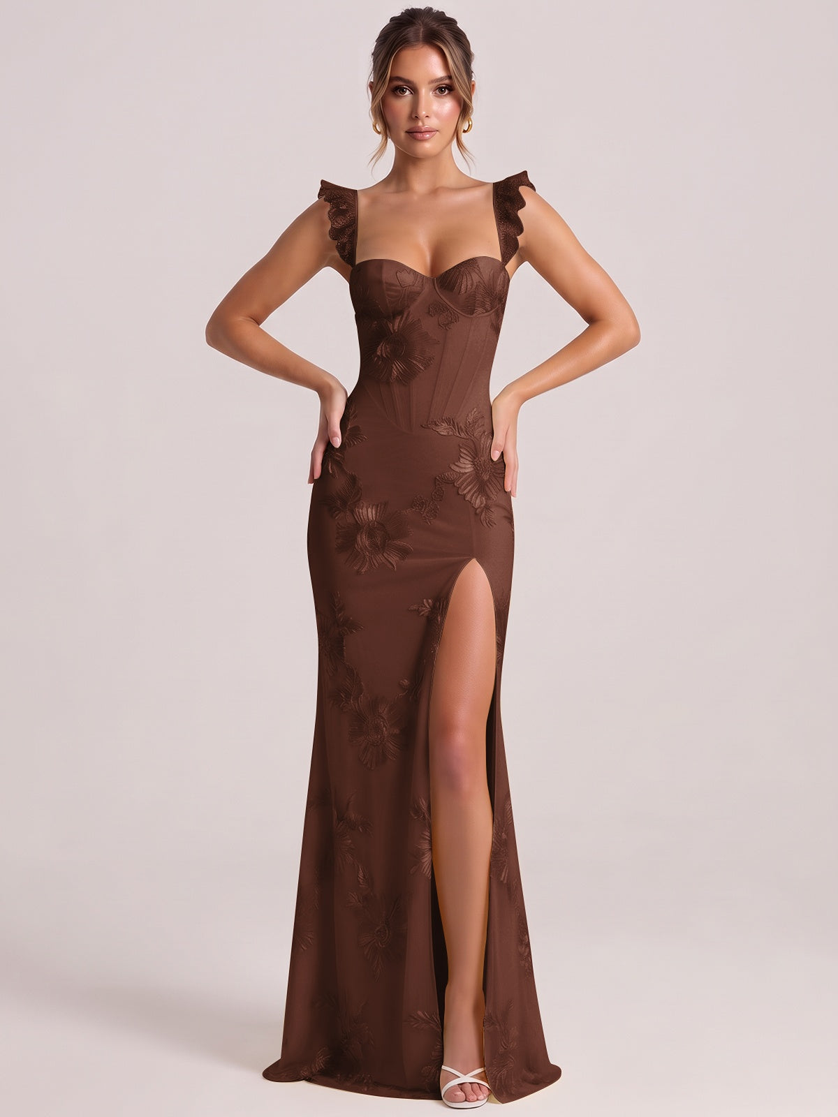Sweetheart Floral Applique Corset Mermaid Prom Dress with High Slit