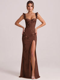 Sweetheart Floral Applique Corset Mermaid Prom Dress with High Slit