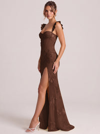 Sweetheart Floral Applique Corset Mermaid Prom Dress with High Slit