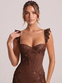 Sweetheart Floral Applique Corset Mermaid Prom Dress with High Slit