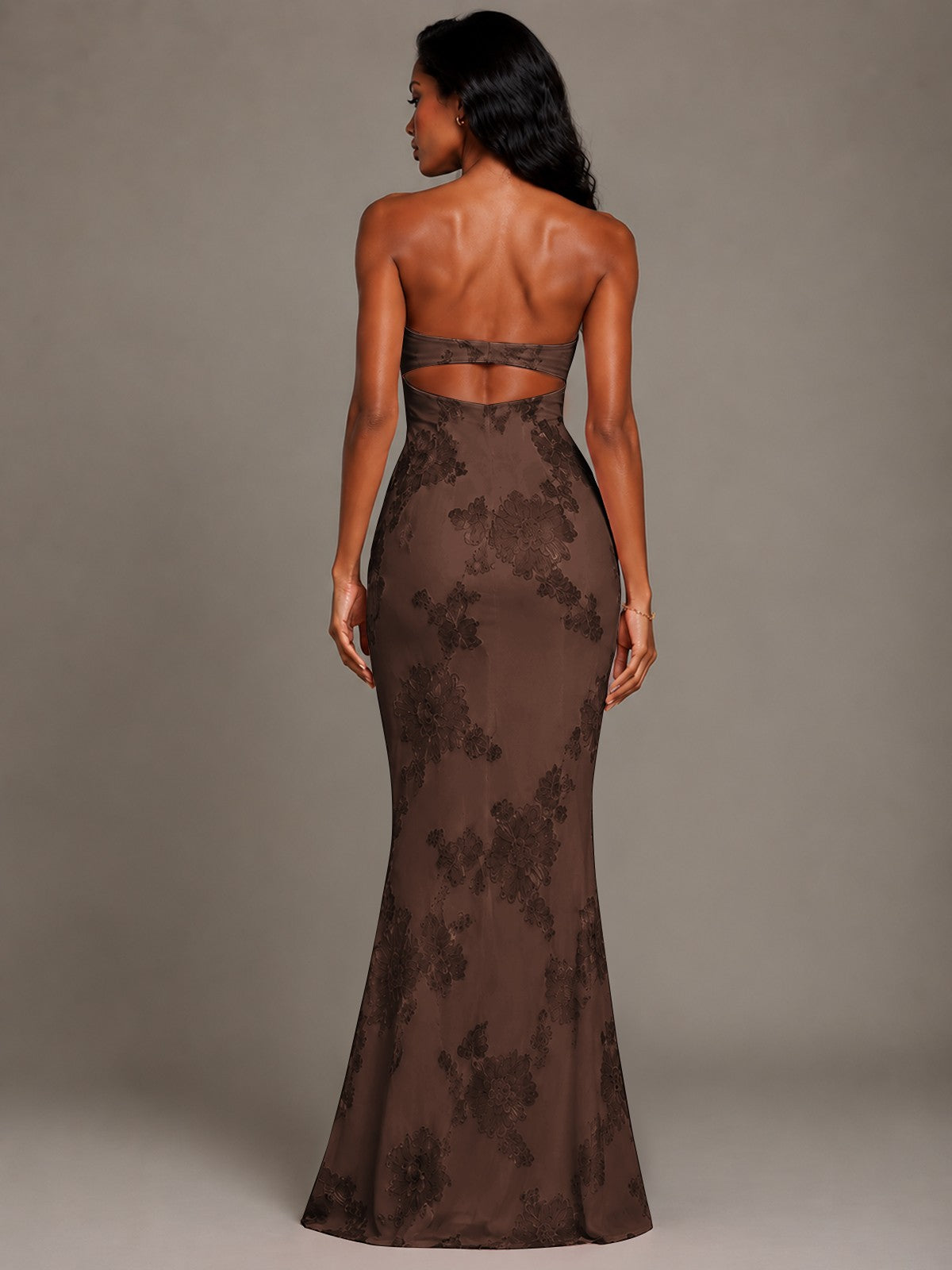 Strapless Floral Applique Mermaid Prom Dress