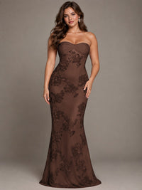 Strapless Floral Applique Mermaid Prom Dress