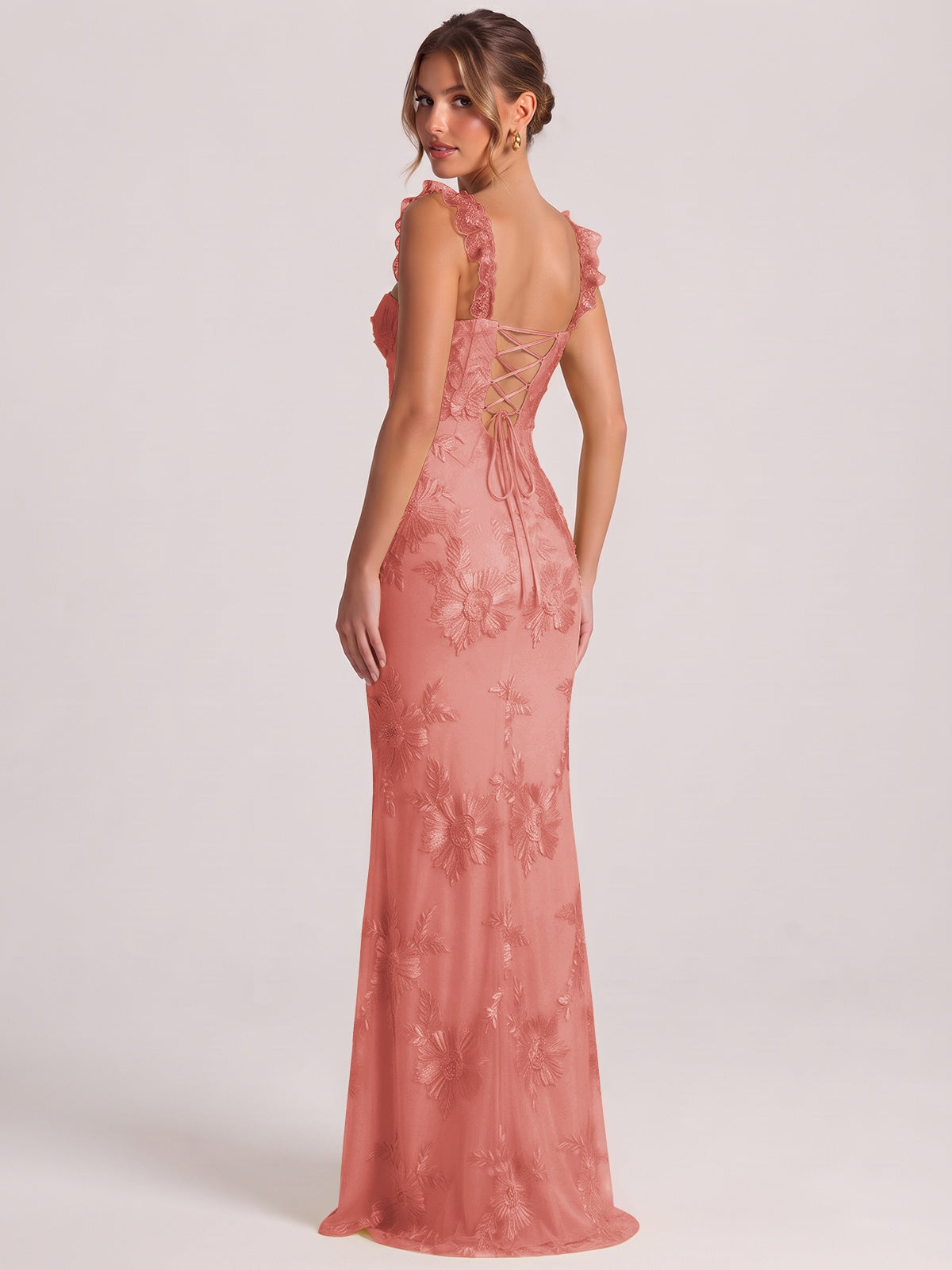 Sweetheart Floral Applique Corset Mermaid Prom Dress with High Slit