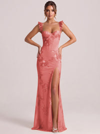 Sweetheart Floral Applique Corset Mermaid Prom Dress with High Slit