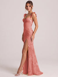 Sweetheart Floral Applique Corset Mermaid Prom Dress with High Slit