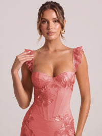 Sweetheart Floral Applique Corset Mermaid Prom Dress with High Slit