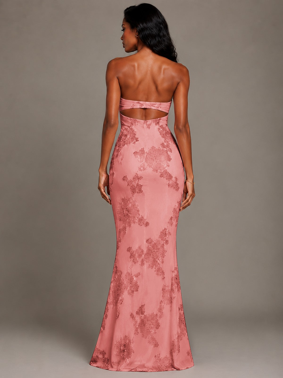 Strapless Floral Applique Mermaid Prom Dress