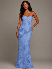 Strapless Floral Applique Mermaid Prom Dress