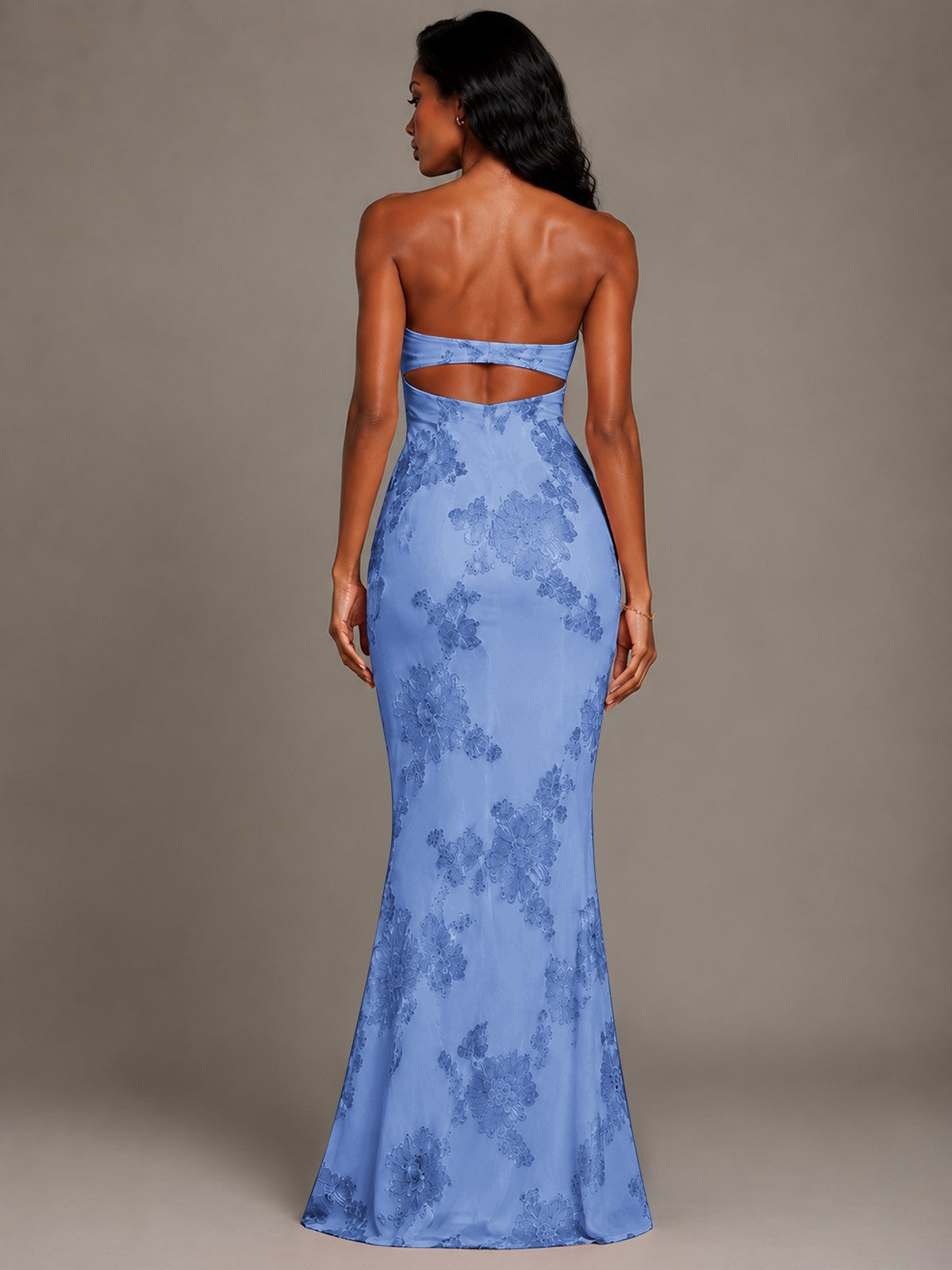 Strapless Floral Applique Mermaid Prom Dress