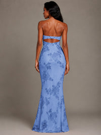Strapless Floral Applique Mermaid Prom Dress
