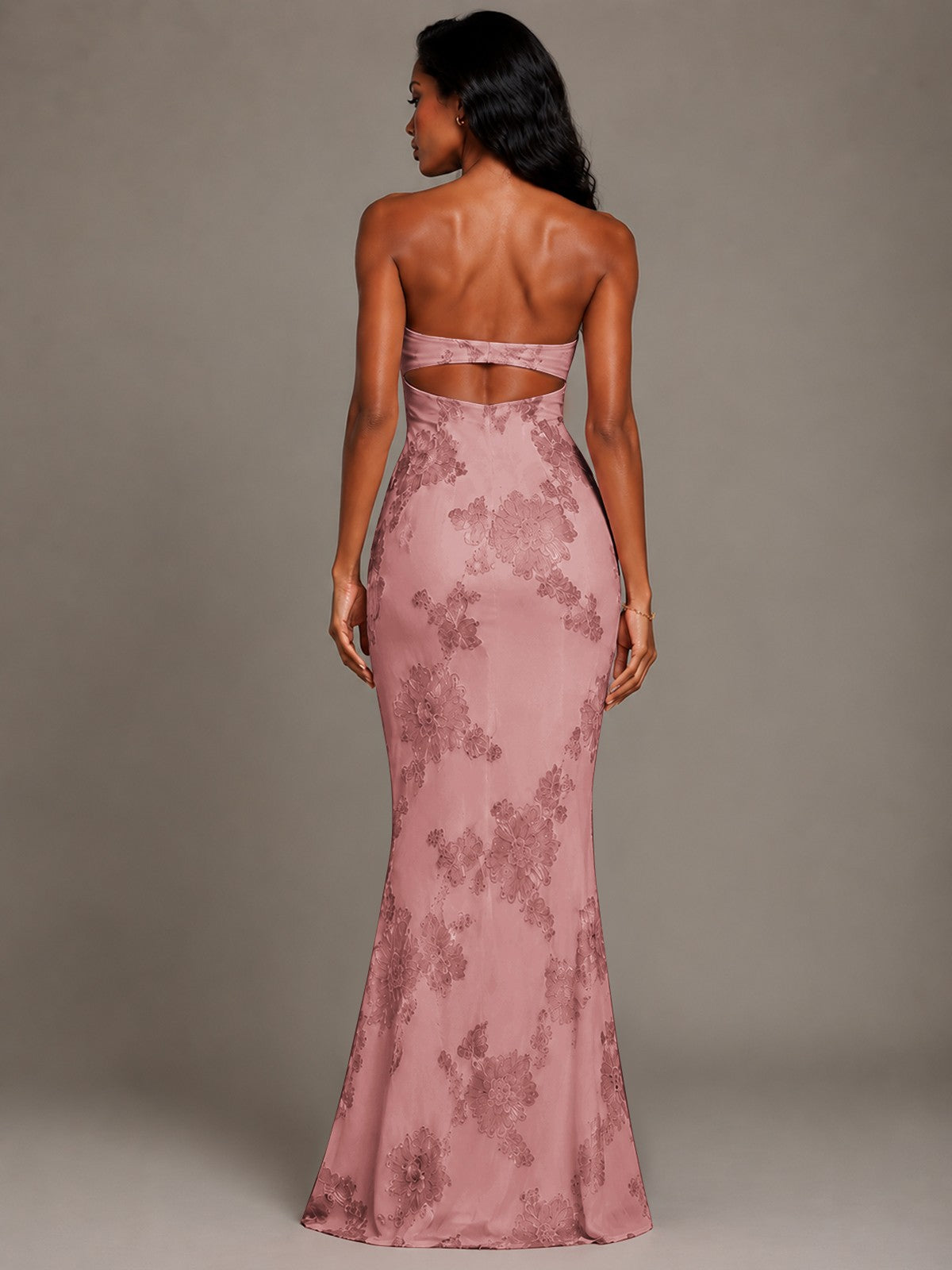 Strapless Floral Applique Mermaid Prom Dress
