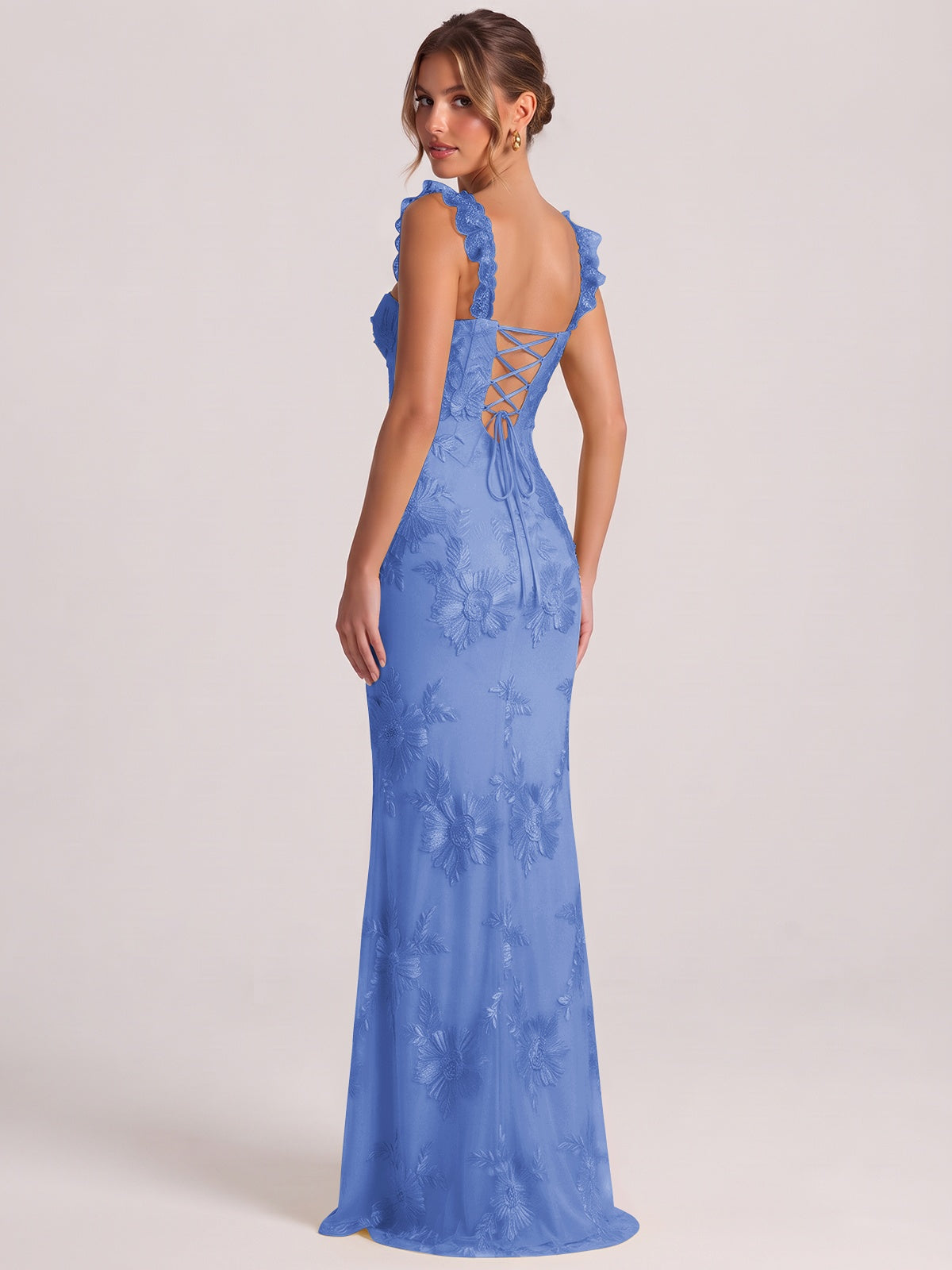 Sweetheart Floral Applique Corset Mermaid Prom Dress with High Slit
