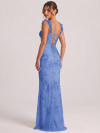 Sweetheart Floral Applique Corset Mermaid Prom Dress with High Slit
