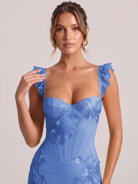 Sweetheart Floral Applique Corset Mermaid Prom Dress with High Slit