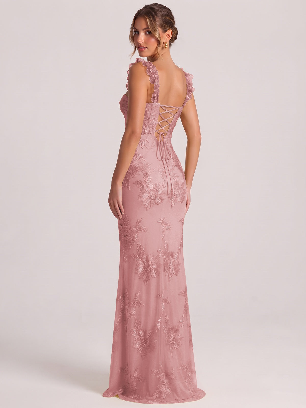 Sweetheart Floral Applique Corset Mermaid Prom Dress with High Slit