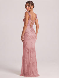 Sweetheart Floral Applique Corset Mermaid Prom Dress with High Slit