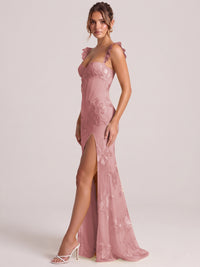 Sweetheart Floral Applique Corset Mermaid Prom Dress with High Slit