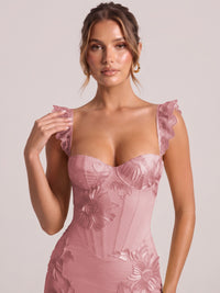 Sweetheart Floral Applique Corset Mermaid Prom Dress with High Slit