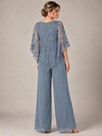 3/4 Sleeve Sequin Chiffon Jumpsuit with Cape