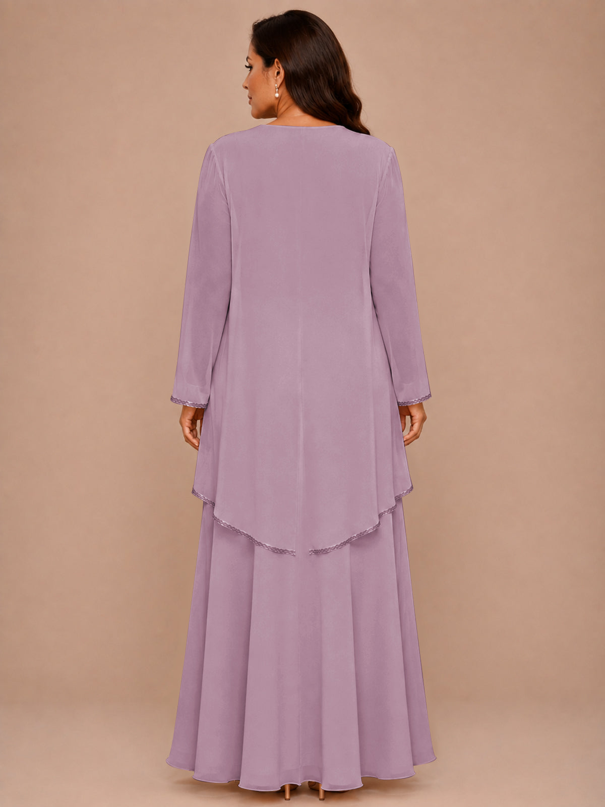 Champagne Beaded Chiffon Mother of the Bride Dress with Jacket V-Neck Gown