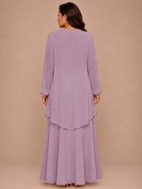 Champagne Beaded Chiffon Mother of the Bride Dress with Jacket V-Neck Gown