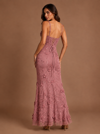 Floral Applique Mermaid Formal Dress with Lace-Up Back