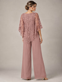 3/4 Sleeve Sequin Chiffon Jumpsuit with Cape