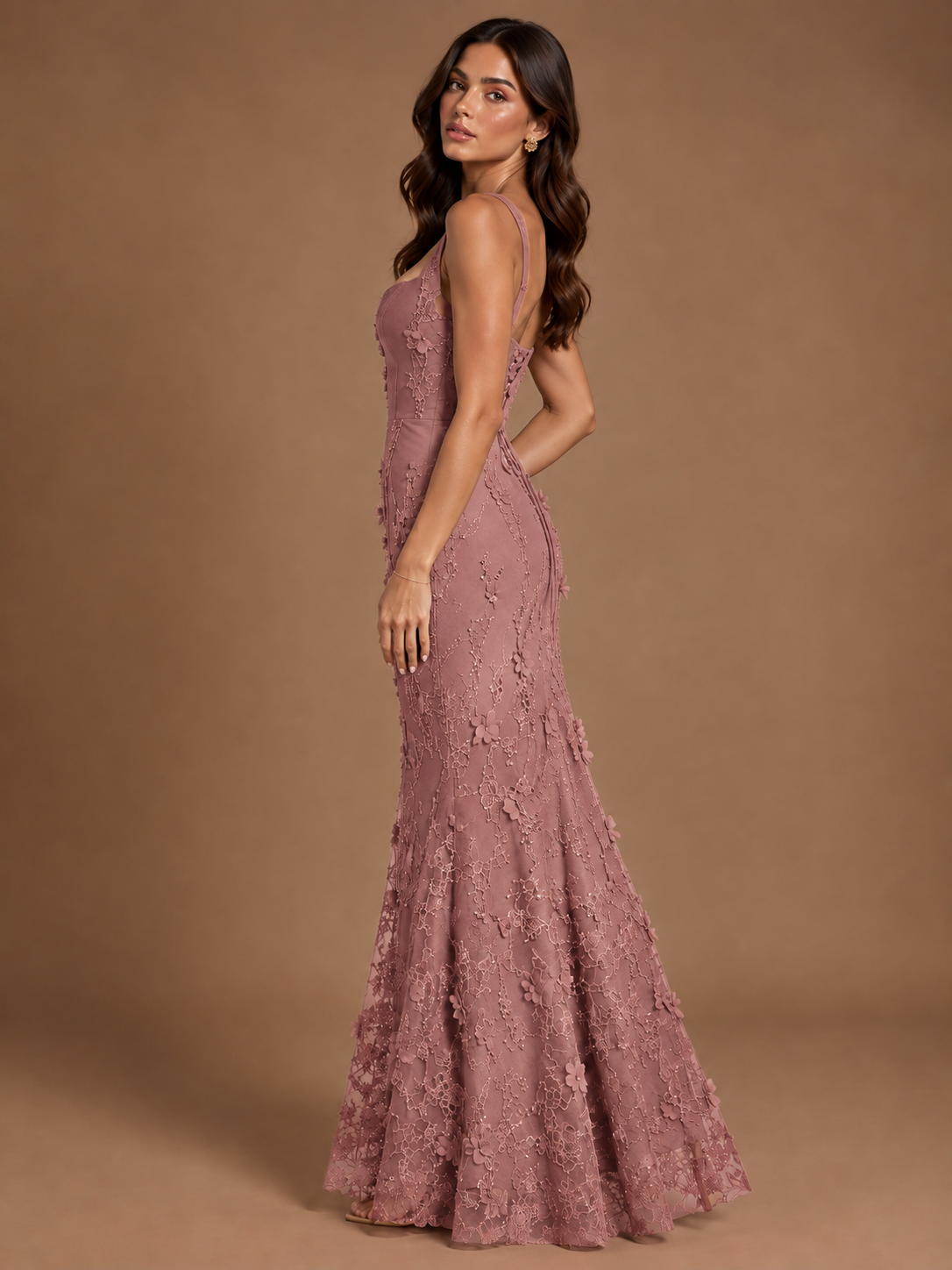 Floral Applique Mermaid Formal Dress with Lace-Up Back