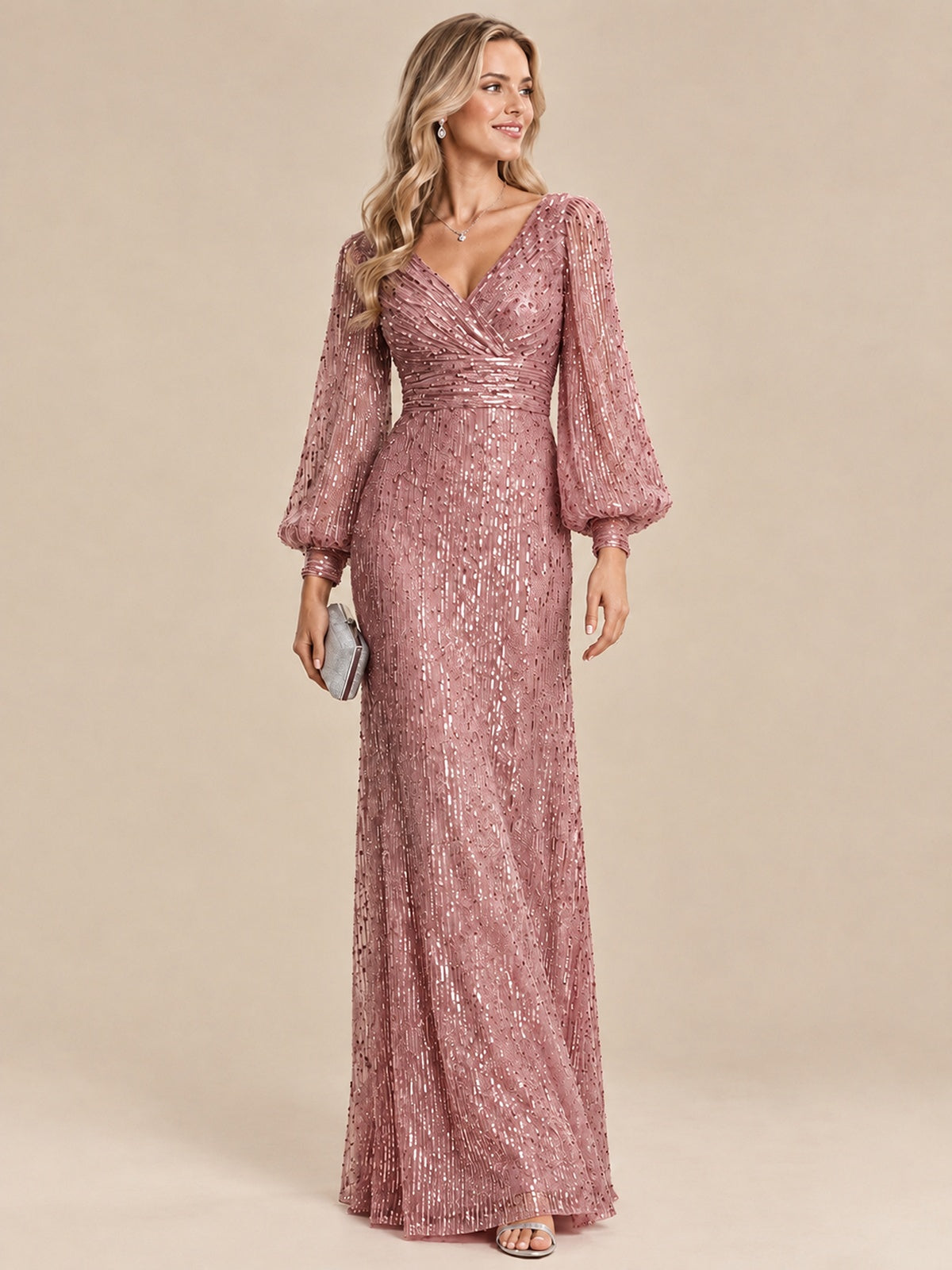 Mermaid Sparkle Sequin Mother of The Bride Dresses with Long Sleeves