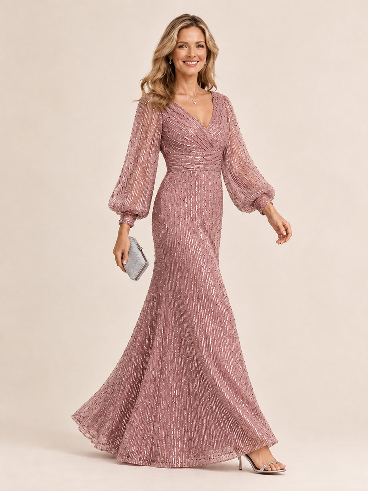 Mermaid Sparkle Sequin Mother of The Bride Dresses with Long Sleeves