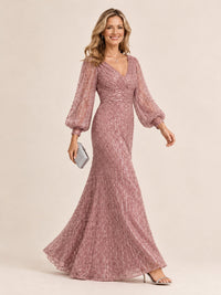 Mermaid Sparkle Sequin Mother of The Bride Dresses with Long Sleeves