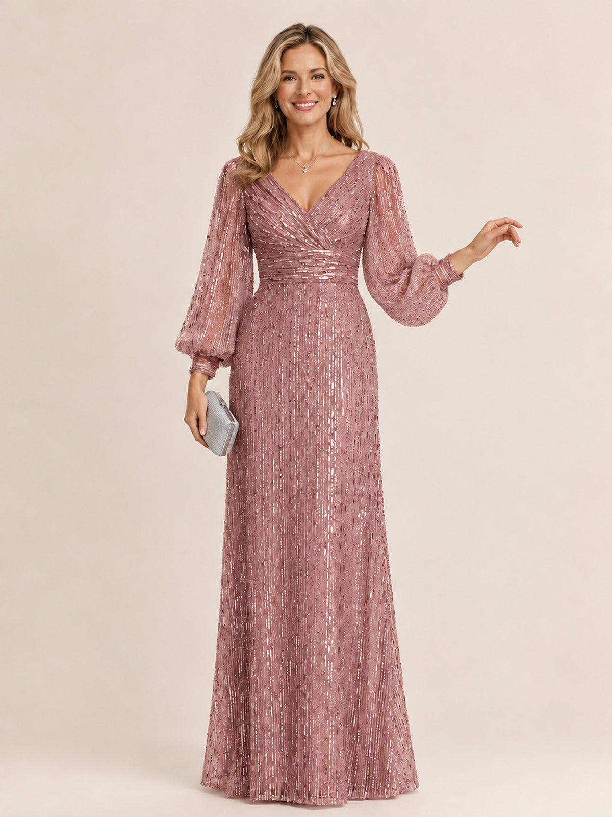 Mermaid Sparkle Sequin Mother of The Bride Dresses with Long Sleeves