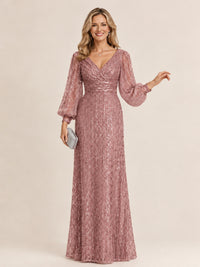 Mermaid Sparkle Sequin Mother of The Bride Dresses with Long Sleeves