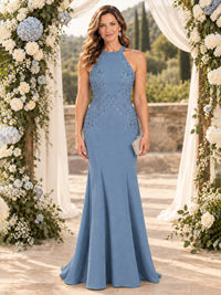 Halter Neckline Lace Appliques Mother of The Bride Dresses