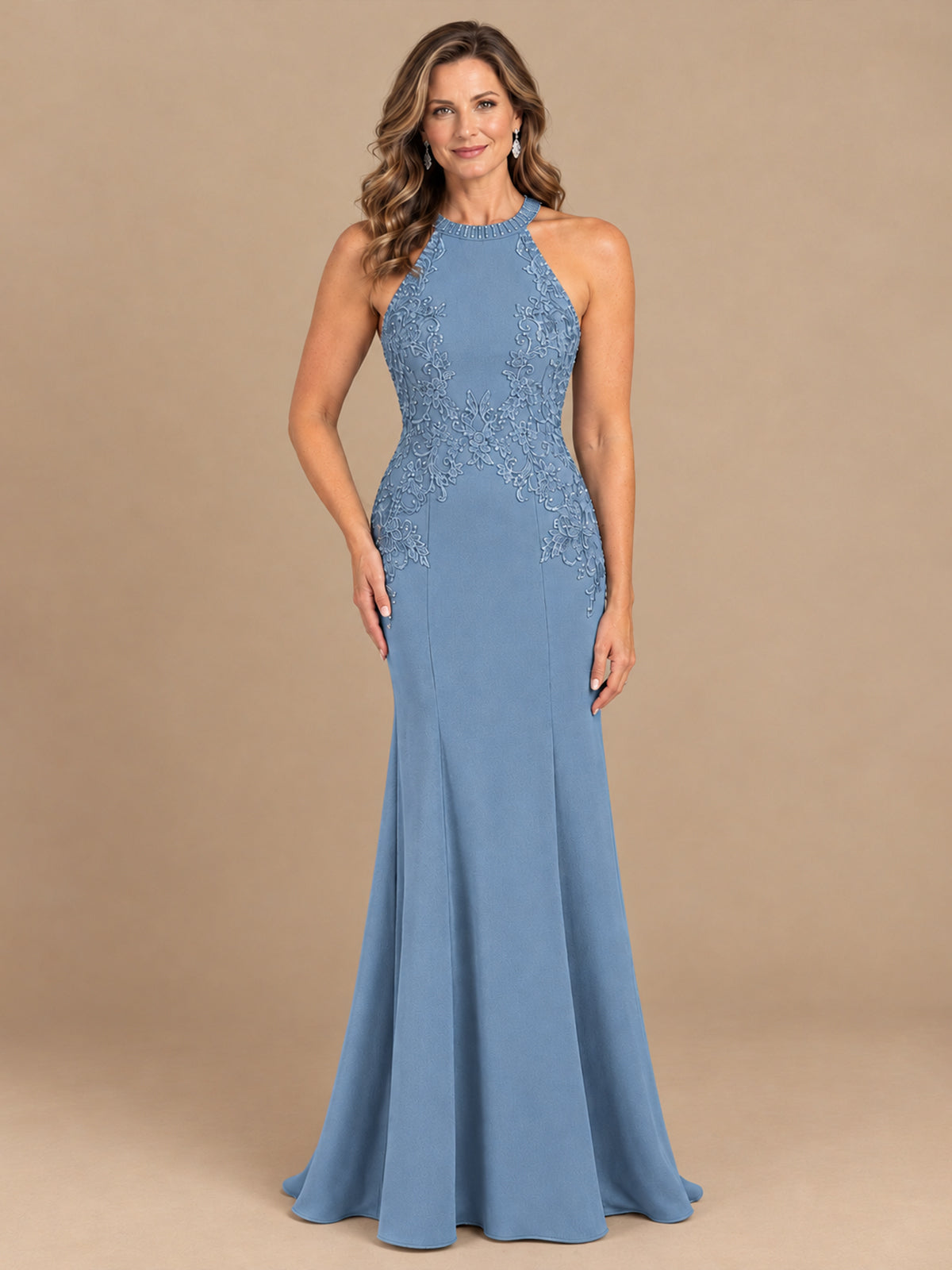 Halter Neckline Lace Appliques Mother of The Bride Dresses