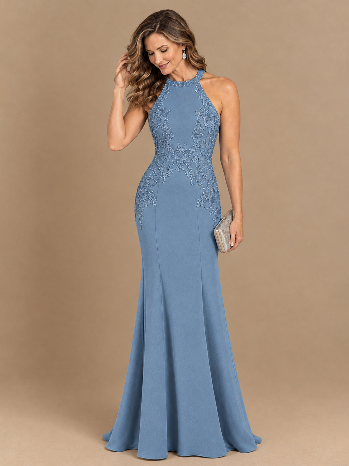 Halter Neckline Lace Appliques Mother of The Bride Dresses
