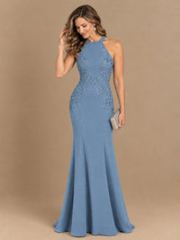 Halter Neckline Lace Appliques Mother of The Bride Dresses
