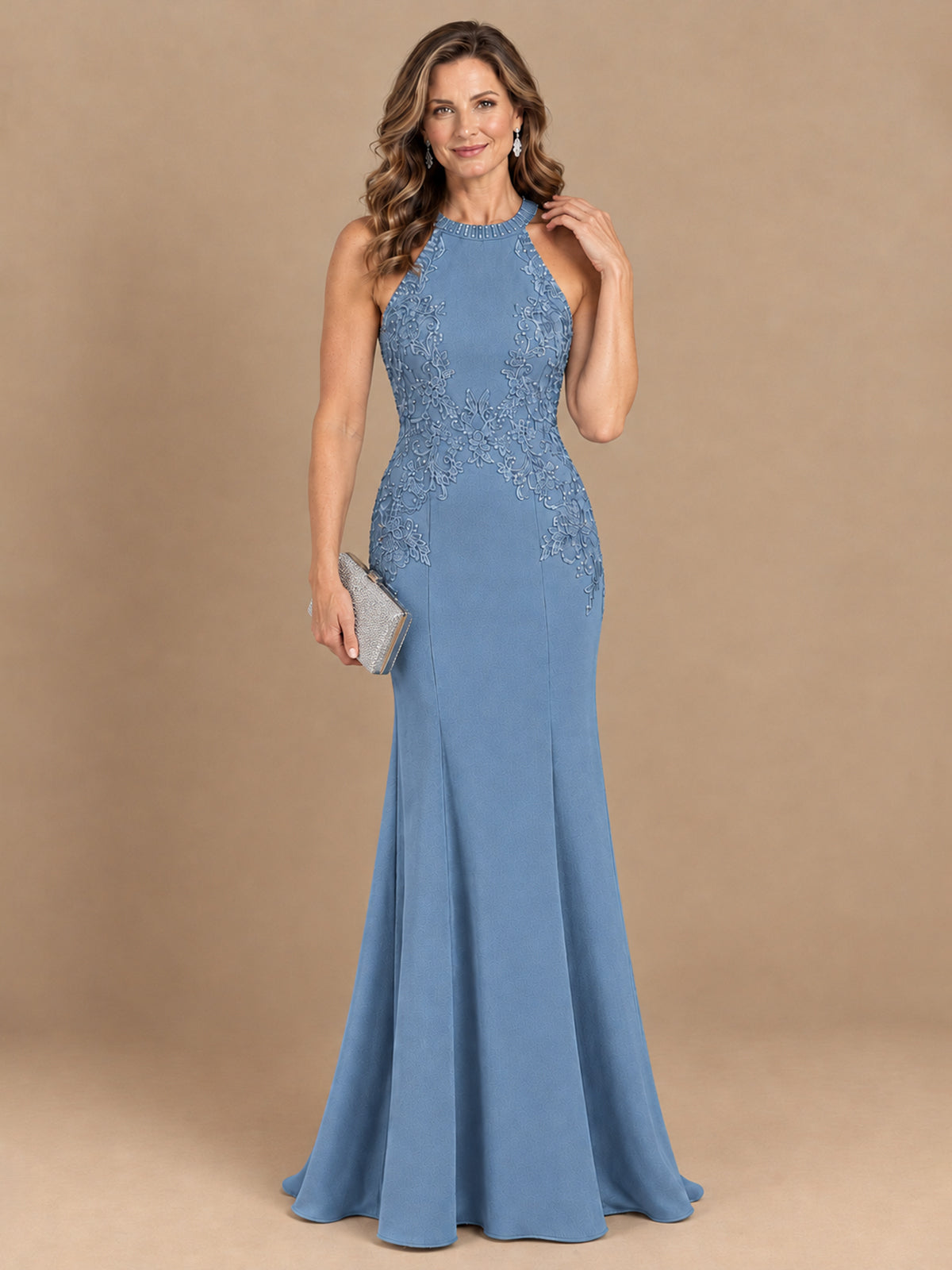 Halter Neckline Lace Appliques Mother of The Bride Dresses
