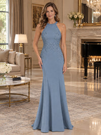 Halter Neckline Lace Appliques Mother of The Bride Dresses
