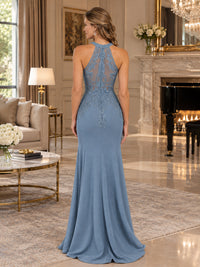 Halter Neckline Lace Appliques Mother of The Bride Dresses