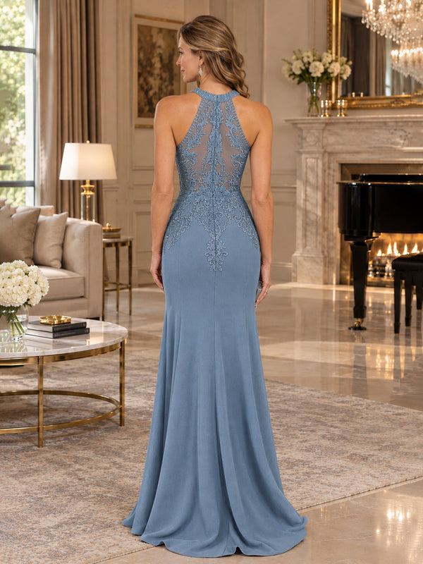 Halter Neckline Lace Appliques Mother of The Bride Dresses